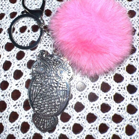 Owl with Pink Pom Pom Purse Charm and Keychain - Picture 5 of 6